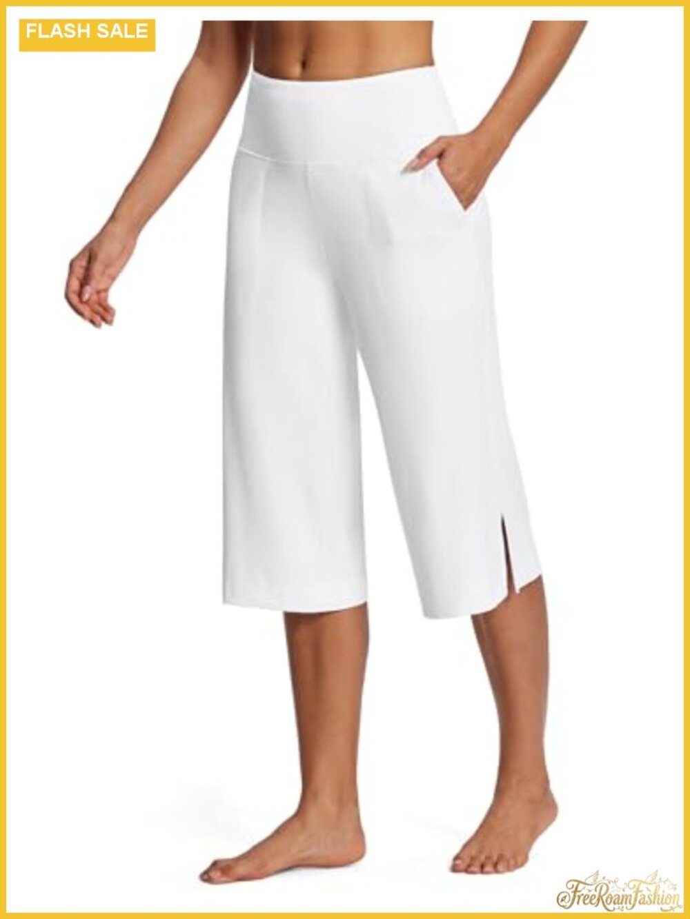 Wide Leg Capri Yoga Pants High Waist Tummy Control with Pockets